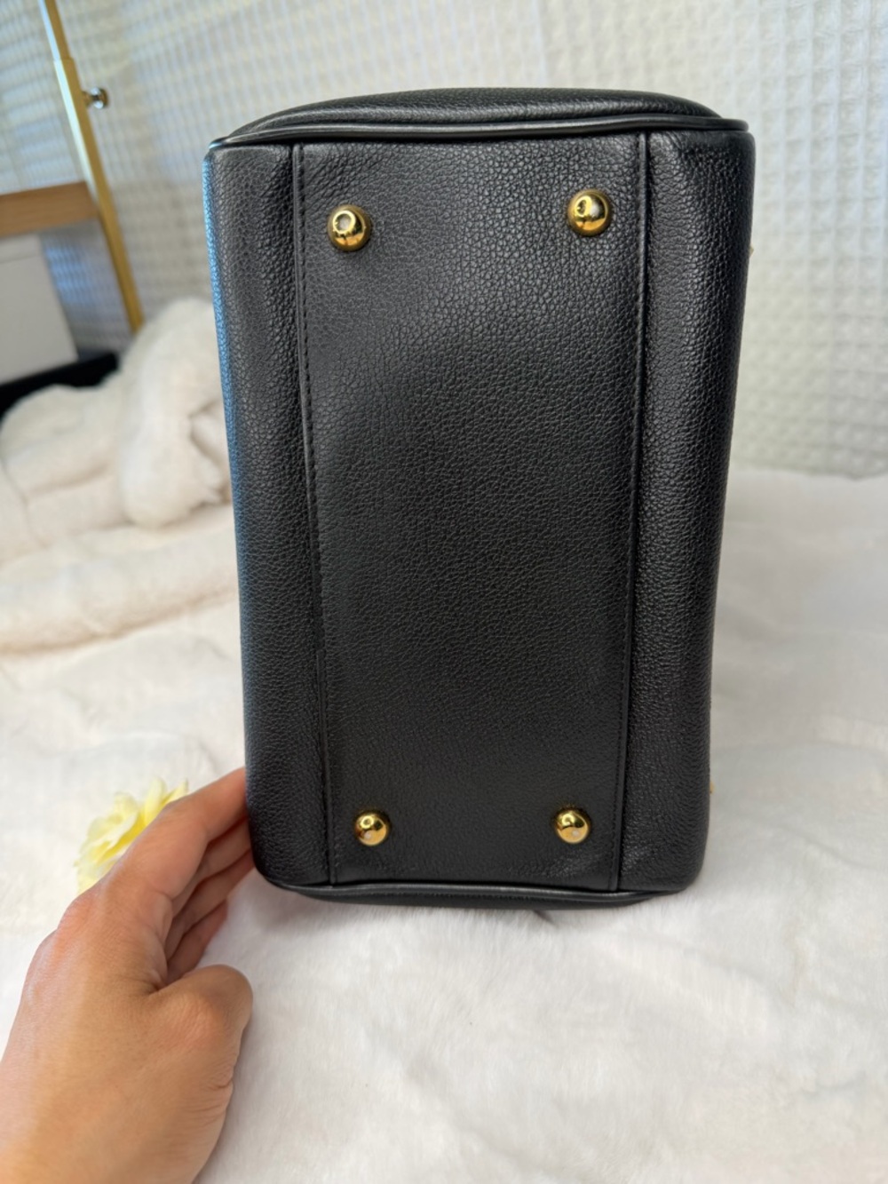 ✨ MCM Black Leather Mini Boston Satchel – Gold Hardware ✨ - Picture 7 of 9